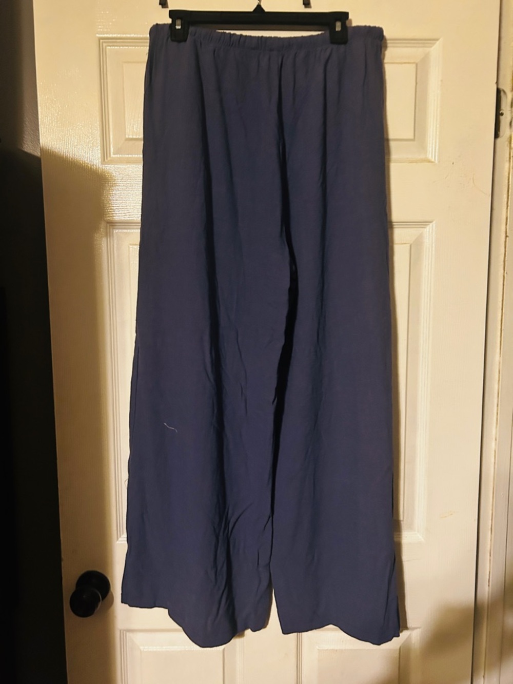 Elastic Waist Wide Leg Linen Pants in Deep Blue